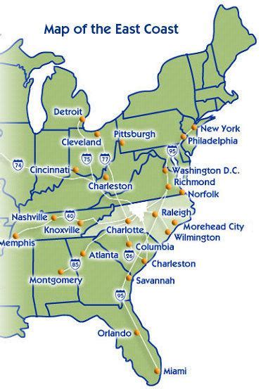 major cities on east coast